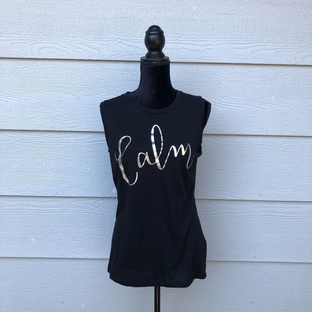 Black Calm Graphic Calligraphy Sleeveless Tank Top